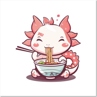 Kawaii axolotl eating ramen Posters and Art